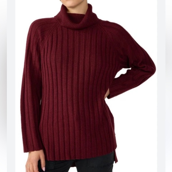 Sanctuary Burgundy Ribbed Long Sleeve Turtleneck Tunic Sweater Size M Sugar Plum - Picture 1 of 10